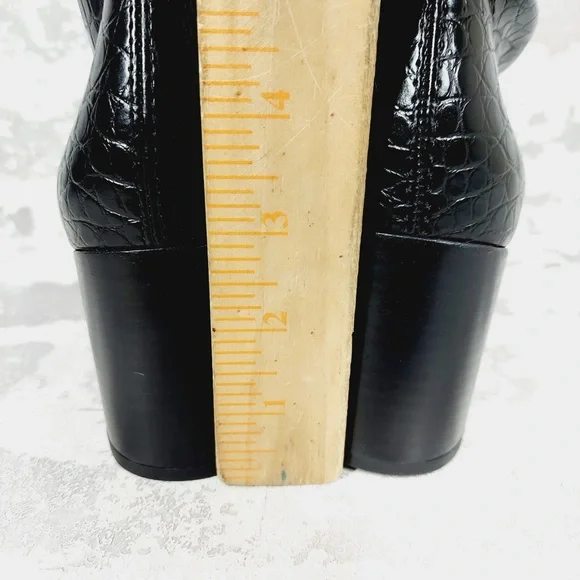 NEW Franco Sarto Talfer Knee High Faux Leather Black Croc Boots T541 - Picture 7 of 12